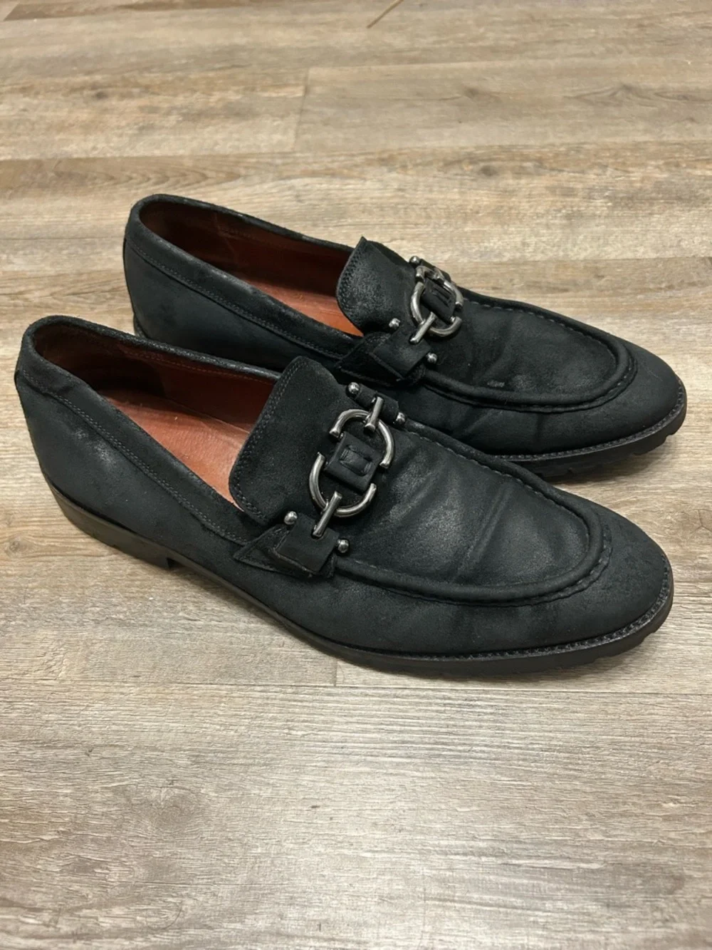 Donald J. Pliner Men’s Size 10.5 Black Suede Horse Bit Loafers Lug Sole‎ Shoes